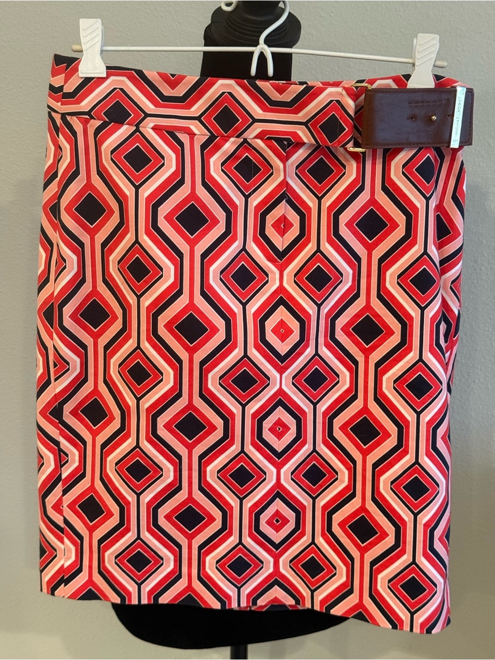 Michael Kors Coral, Black & White Geometric A-Line Skirt